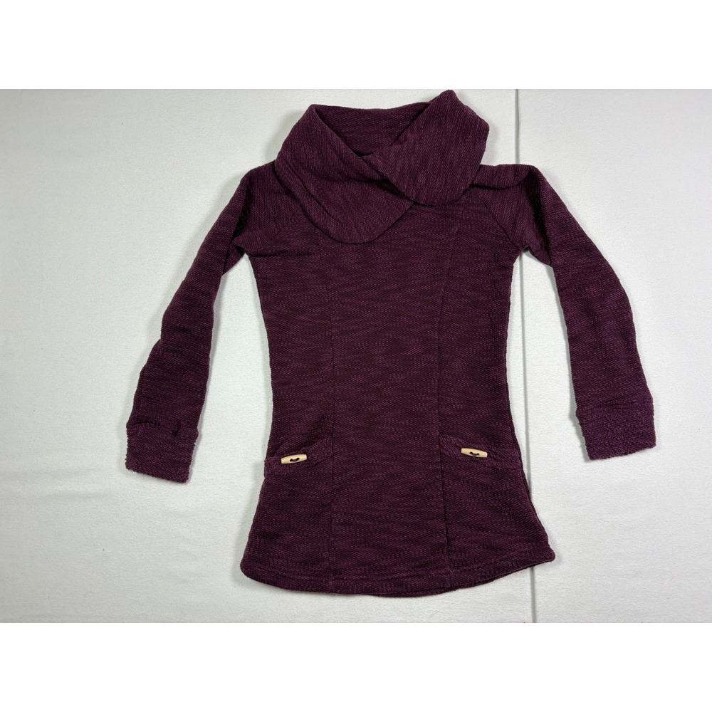 Storm Creek Womens XS Plum Purple Cowl Neck Tunic Pullover Toggle Pocket Sweater
